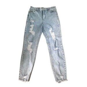 Tinseltown Size 13 Distressed Mom Jeans – Light Wash Denim, Y2K Trendy Sty